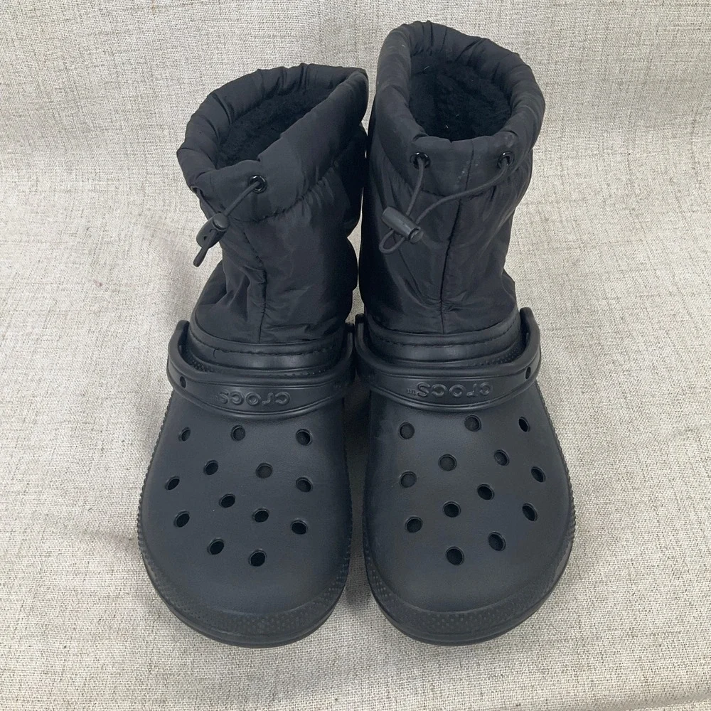Crocs Classic Lined Neo Puff Boots Mens 9 Womens 11‎ Black Faux Fur